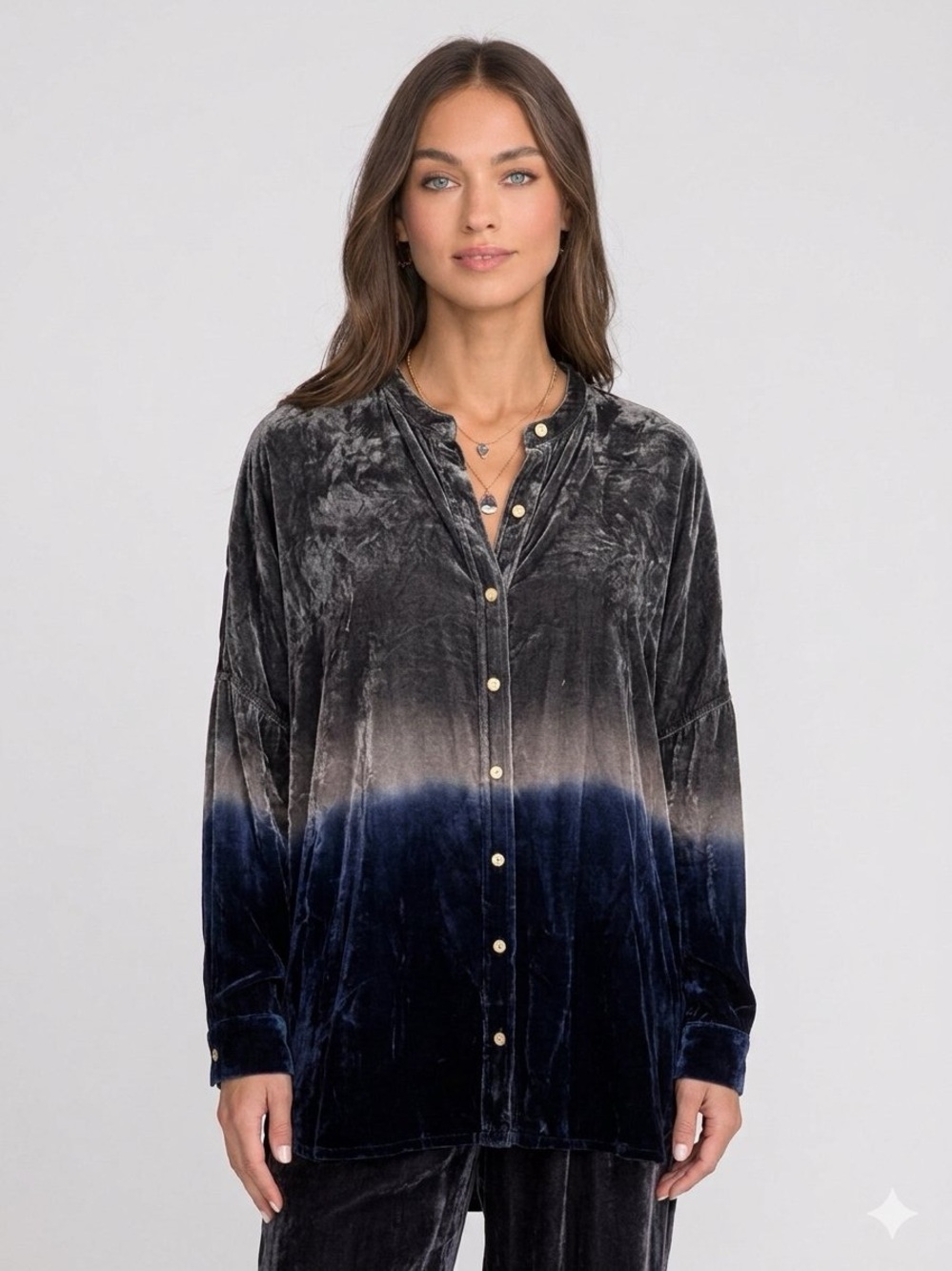 Johnny Was Silk Blend Velvet Ombre Dip Dye Oversized Swing Blouse Top Size XS